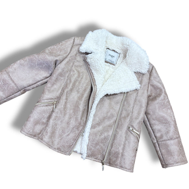 Size 3 Mayoral tan pleather coat with sherpa lining Default Title / 3 / Girl