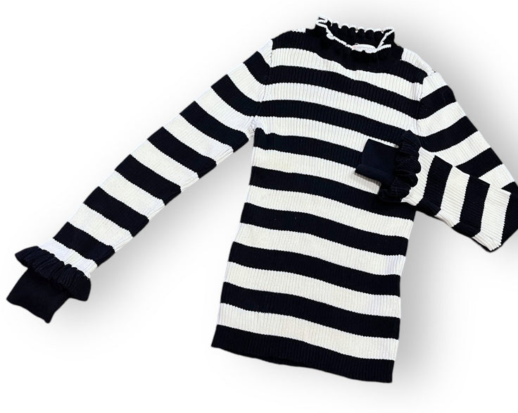 Size 6-7 Crewcuts navy/cream ribbed sweater with ruffle trim Default Title / 7-Jun / Girl