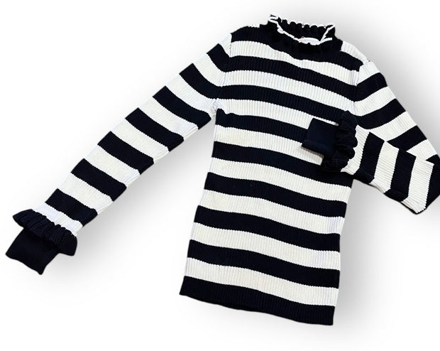 Size 6-7 Crewcuts navy/cream ribbed sweater with ruffle trim Default Title / 7-Jun / Girl