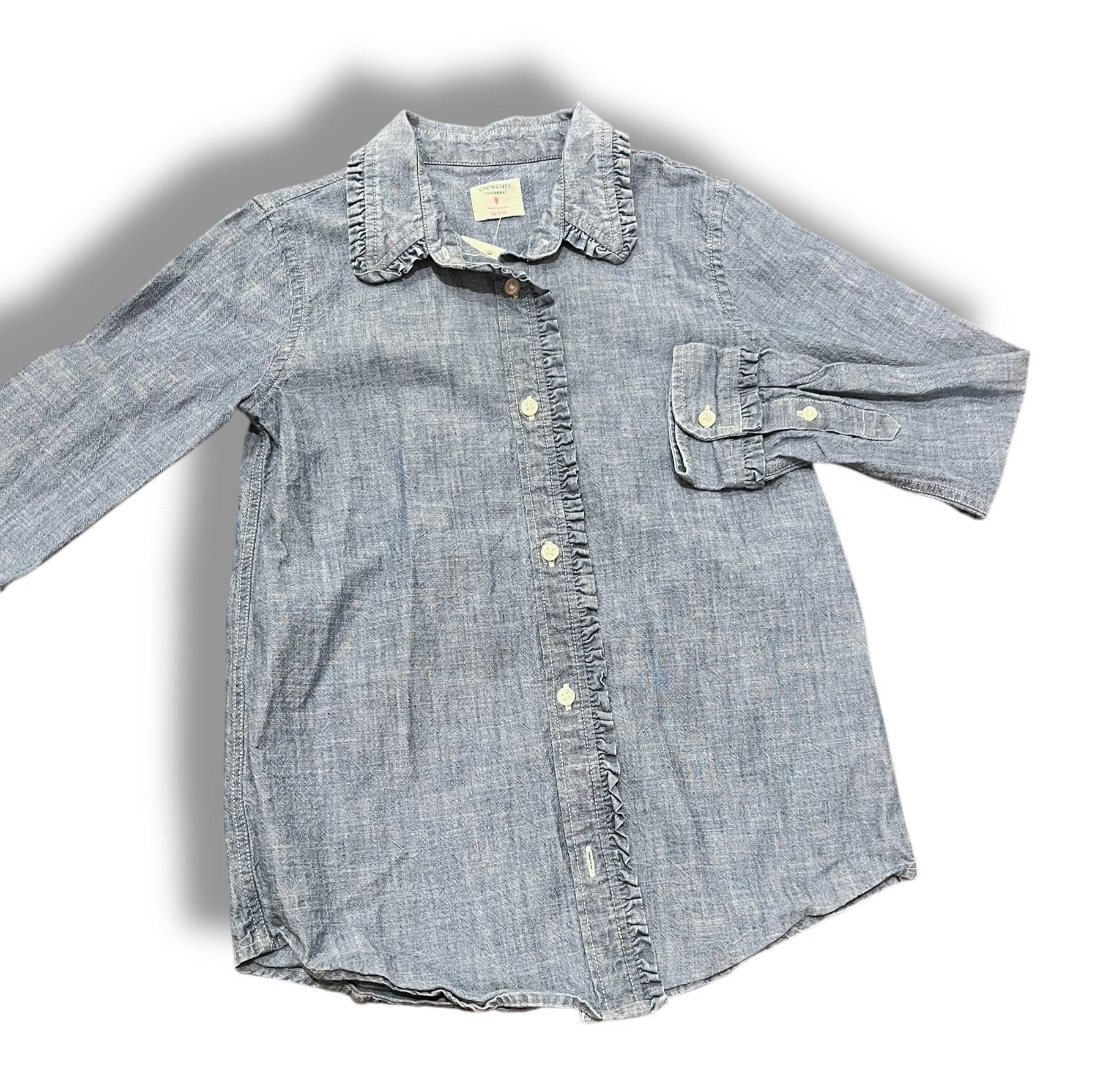 Size 8-9 Crewcuts chambray long sleeve button up ruffle shirt Default Title / 9-Aug / Girl