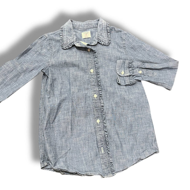 Size 8-9 Crewcuts chambray long sleeve button up ruffle shirt Default Title / 9-Aug / Girl