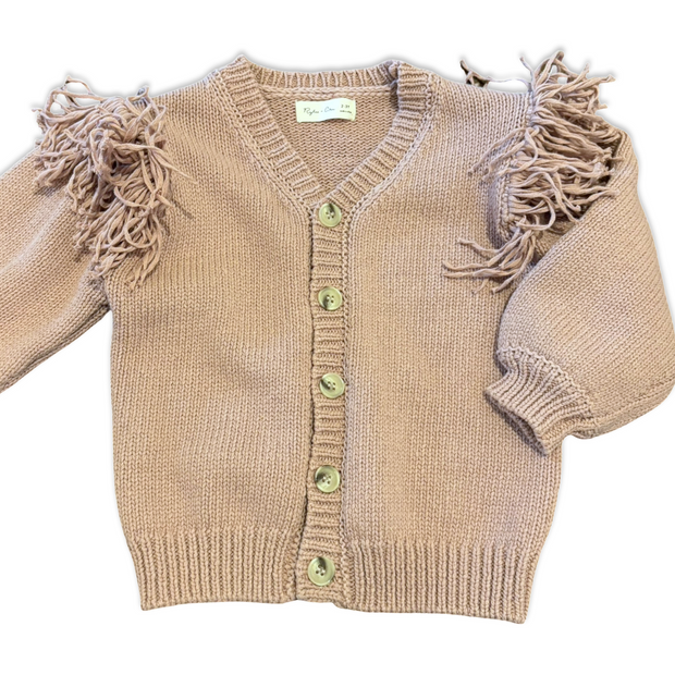 Size 2-3 Rylee and Cru light brown cardigan sweater with fringe shoulder Default Title / 3-Feb / Girl