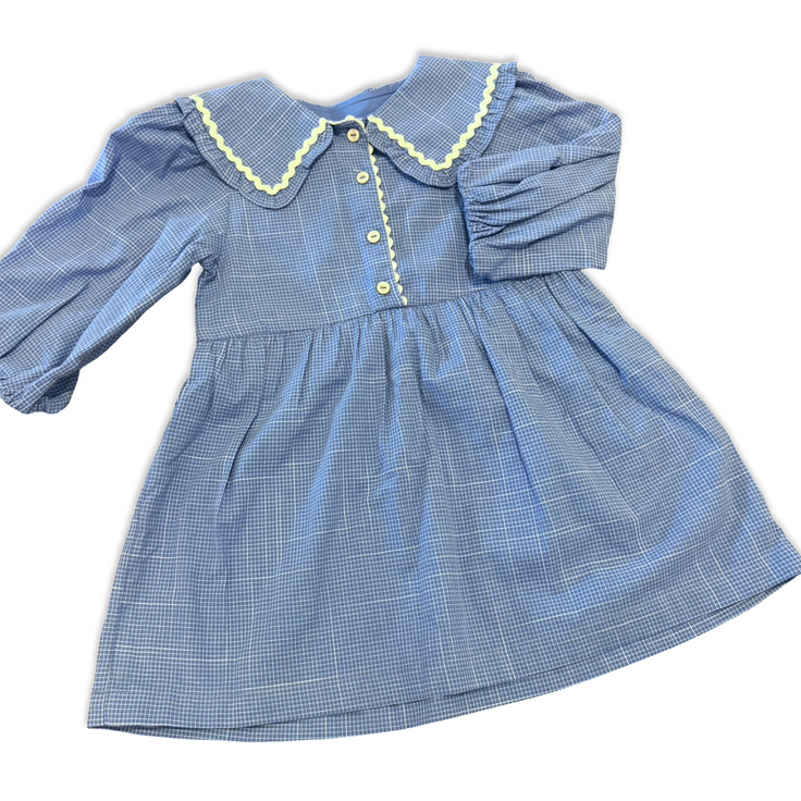 Size 3 Zara royal blue check dress, collar with white rick rack trim Default Title / 3 / Girl