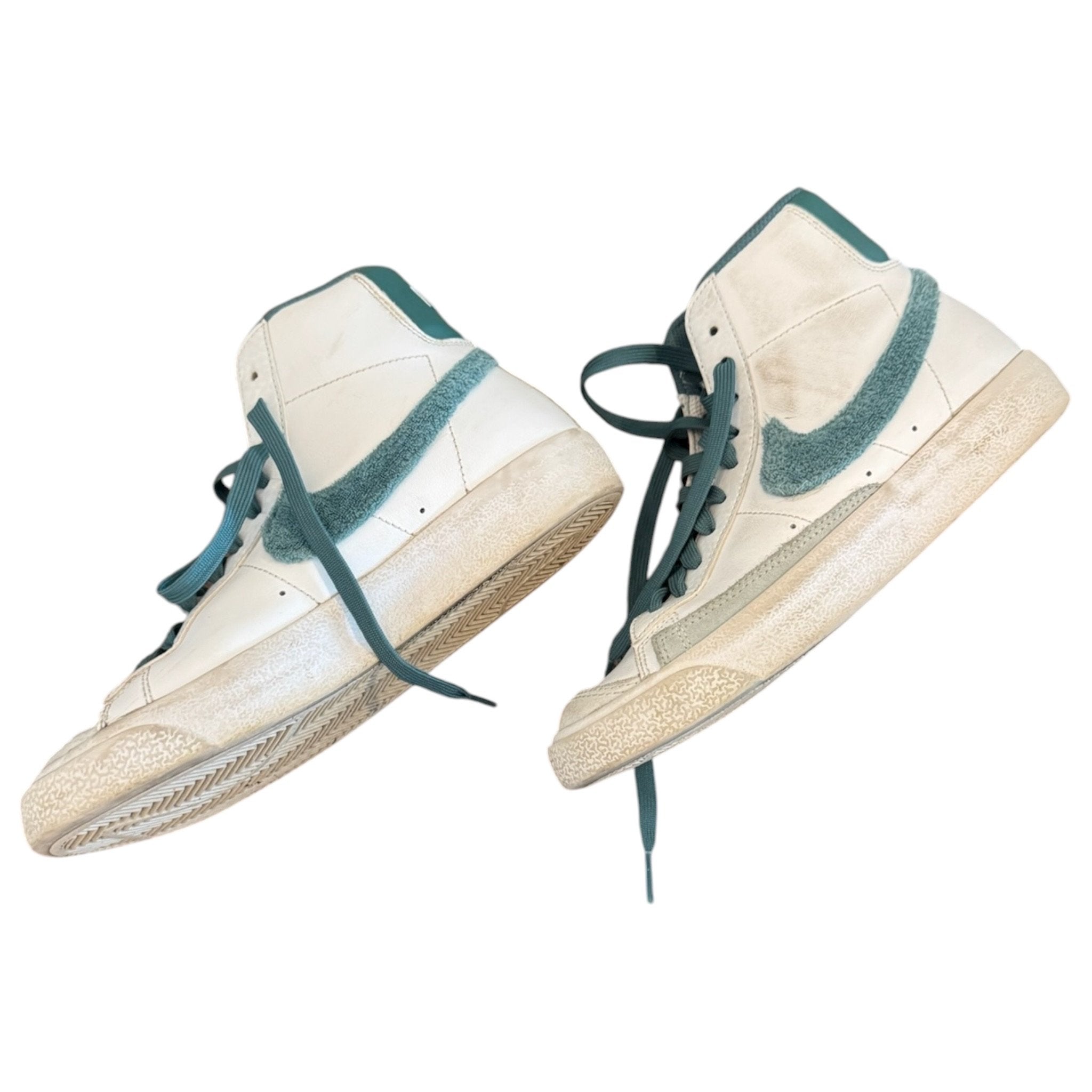 Size 4 girls Nike white and teal high top sneakers- overall wear Default Title / 4 / Girl