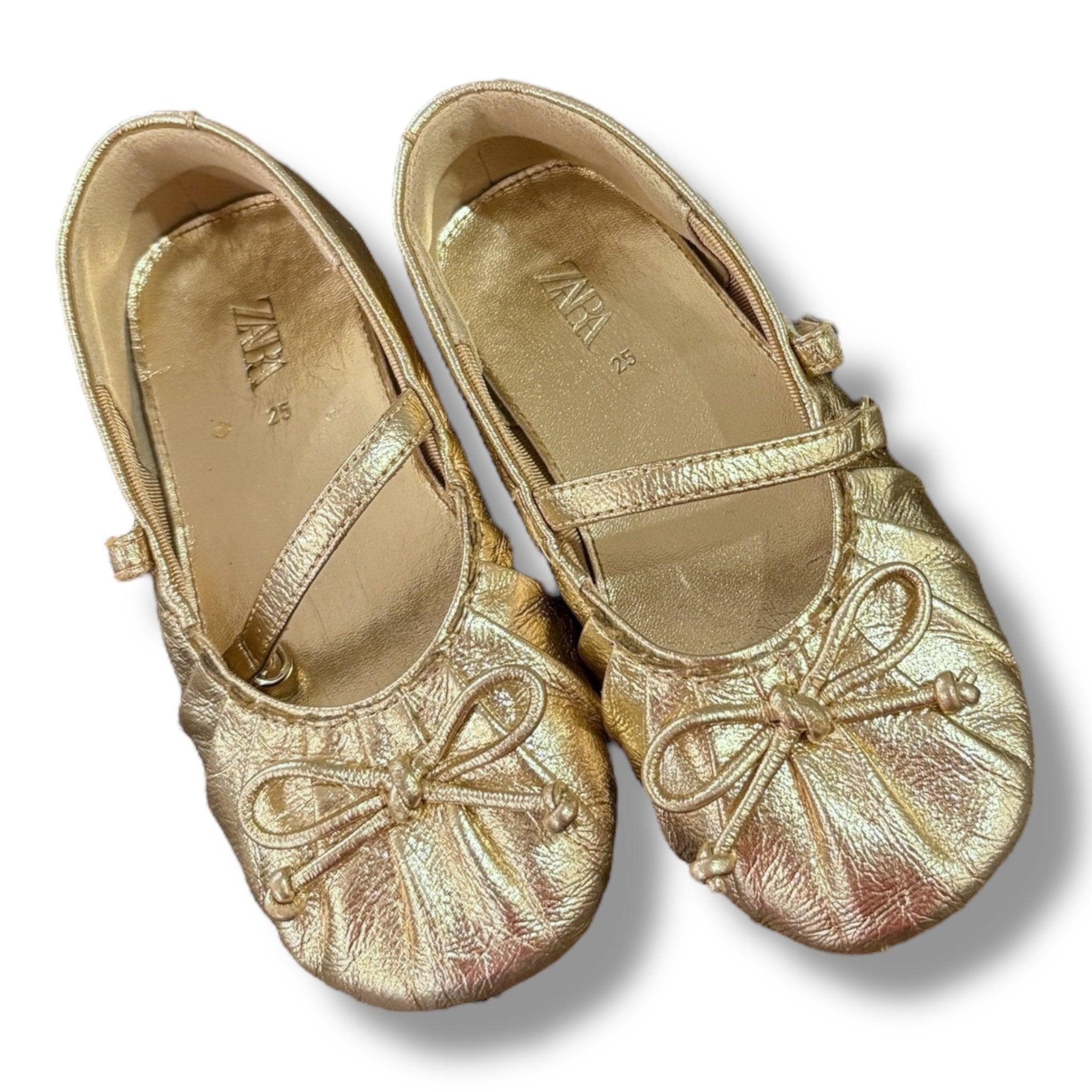 Size toddler 7.5 Zara gold Maryjanes w/ bow Default Title / Toddler / -