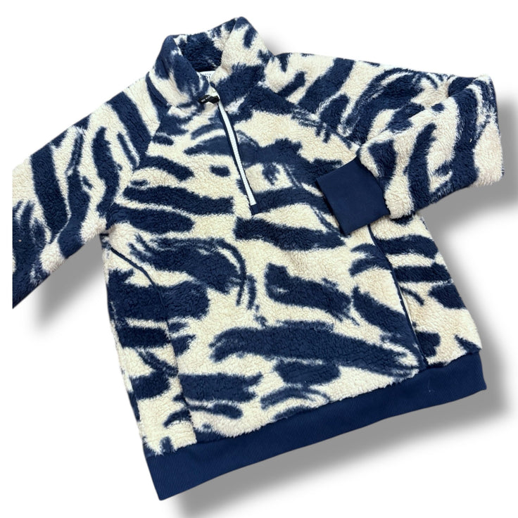 Size 8-10 Athleta cream and navy animal pattern sherpa quarter zip pullover Default Title / 10-Aug / Girl