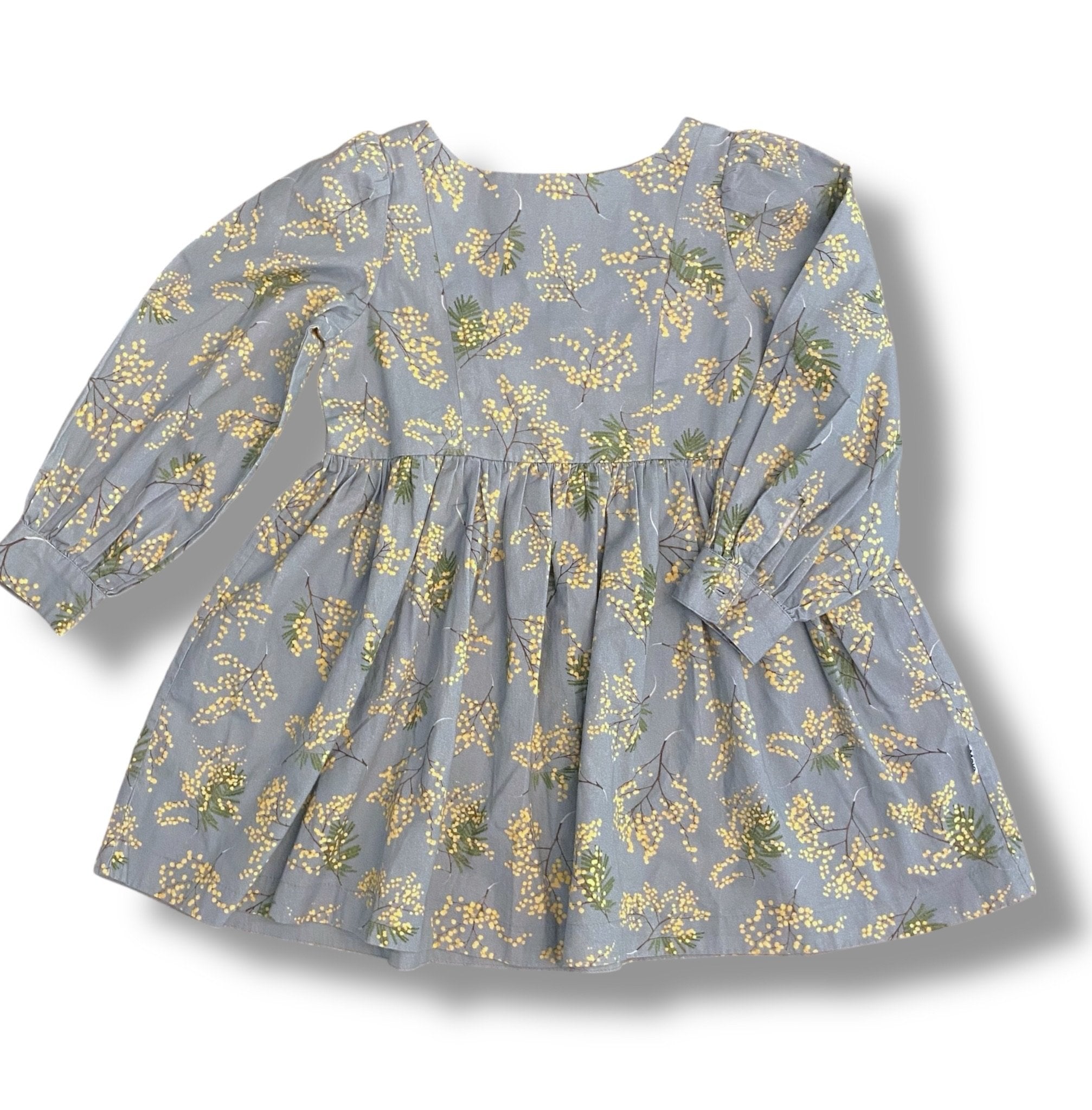 Size 7-8 Molo light blue long sleeve dress with tan floral pattern Default Title / 8-Jul / Girl