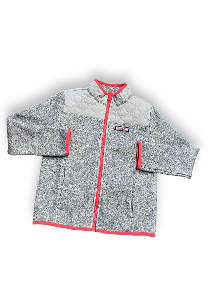 Size 7/8 Vineyard Vines grey zip up with quilted shoulders and pink trim Default Title / 8-Jul / Girl