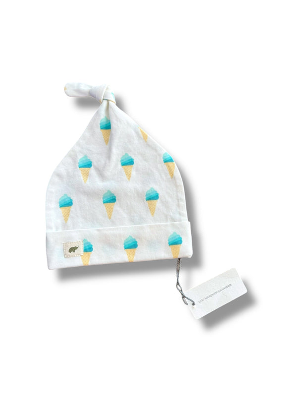 Size Newborn white hat with teal ice cream cones Default Title / Newborn / -