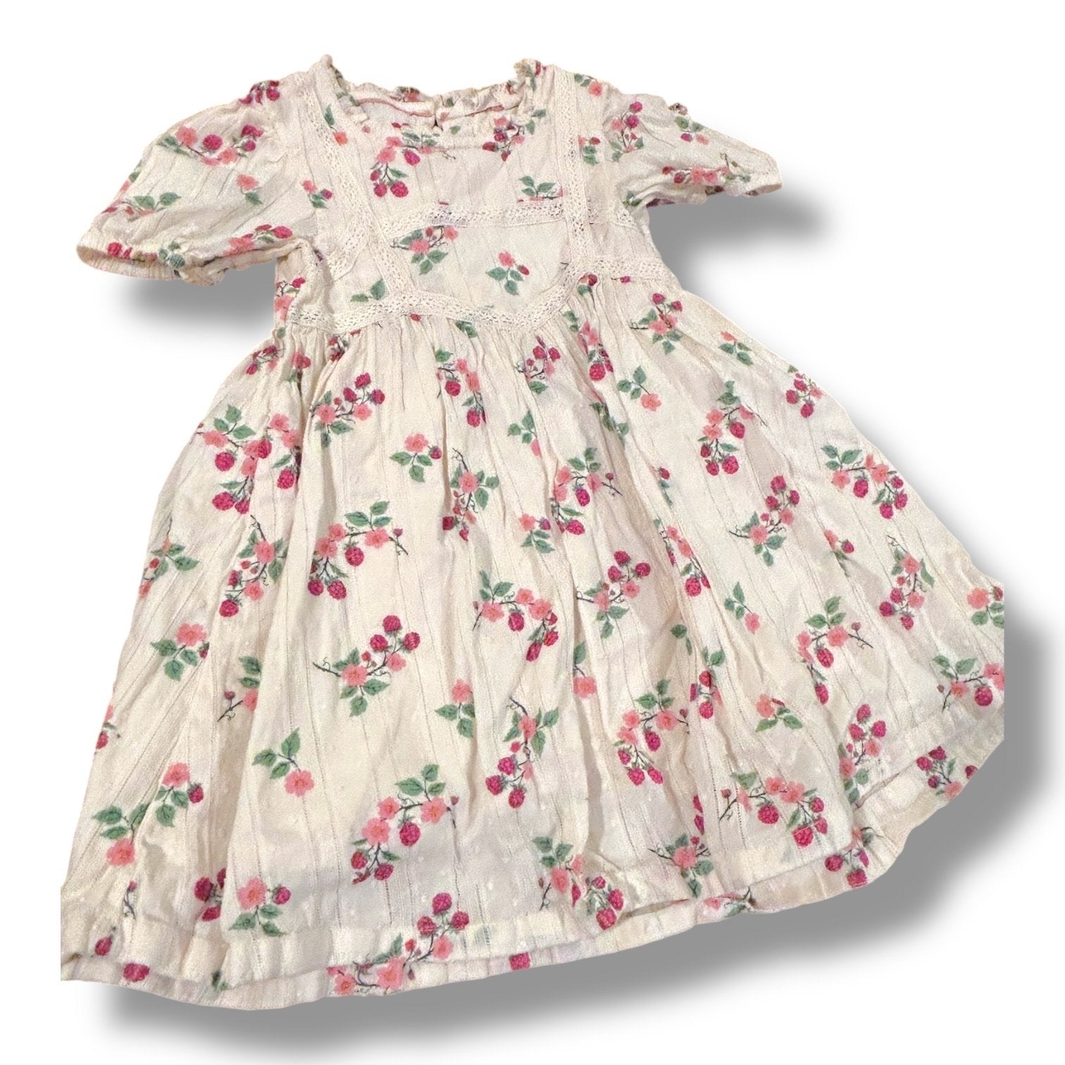 Size 5-6 Boden off-white dress w/ raspberries/flowers, lace detail Default Title / 6-May / Girl