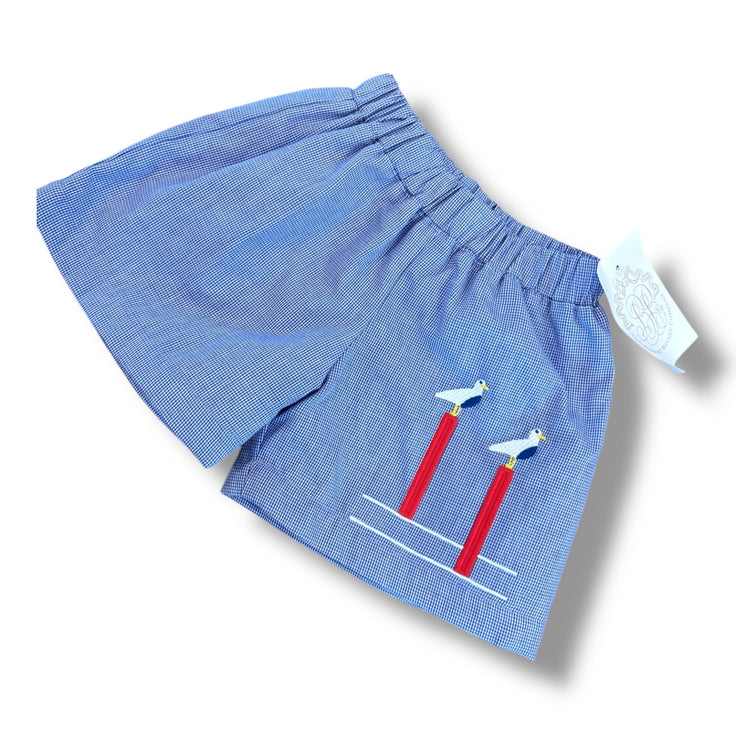 Size 12-18 month TBBC blue/white small check shorts with seagulls on posts, NWT Default Title / 12-18 month / Boy