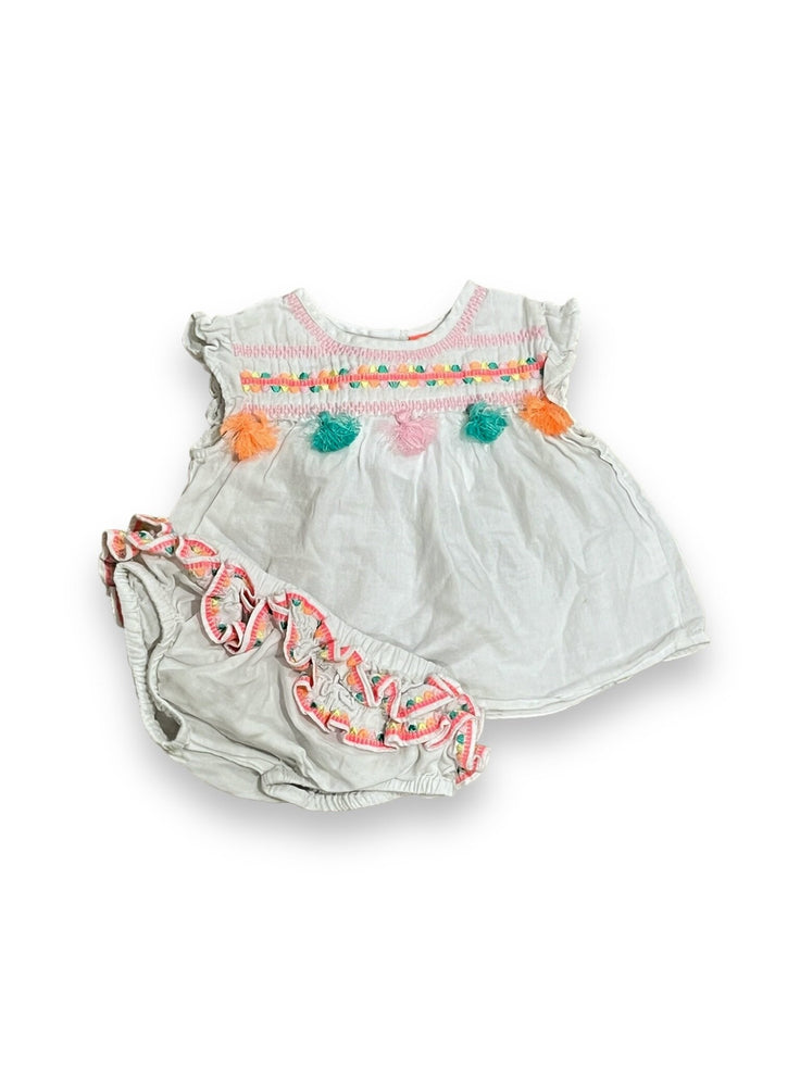 Size 6-12 month Sunuva white top and bloomer set with tassles and ruffles Default Title / 6-12 month / Girl