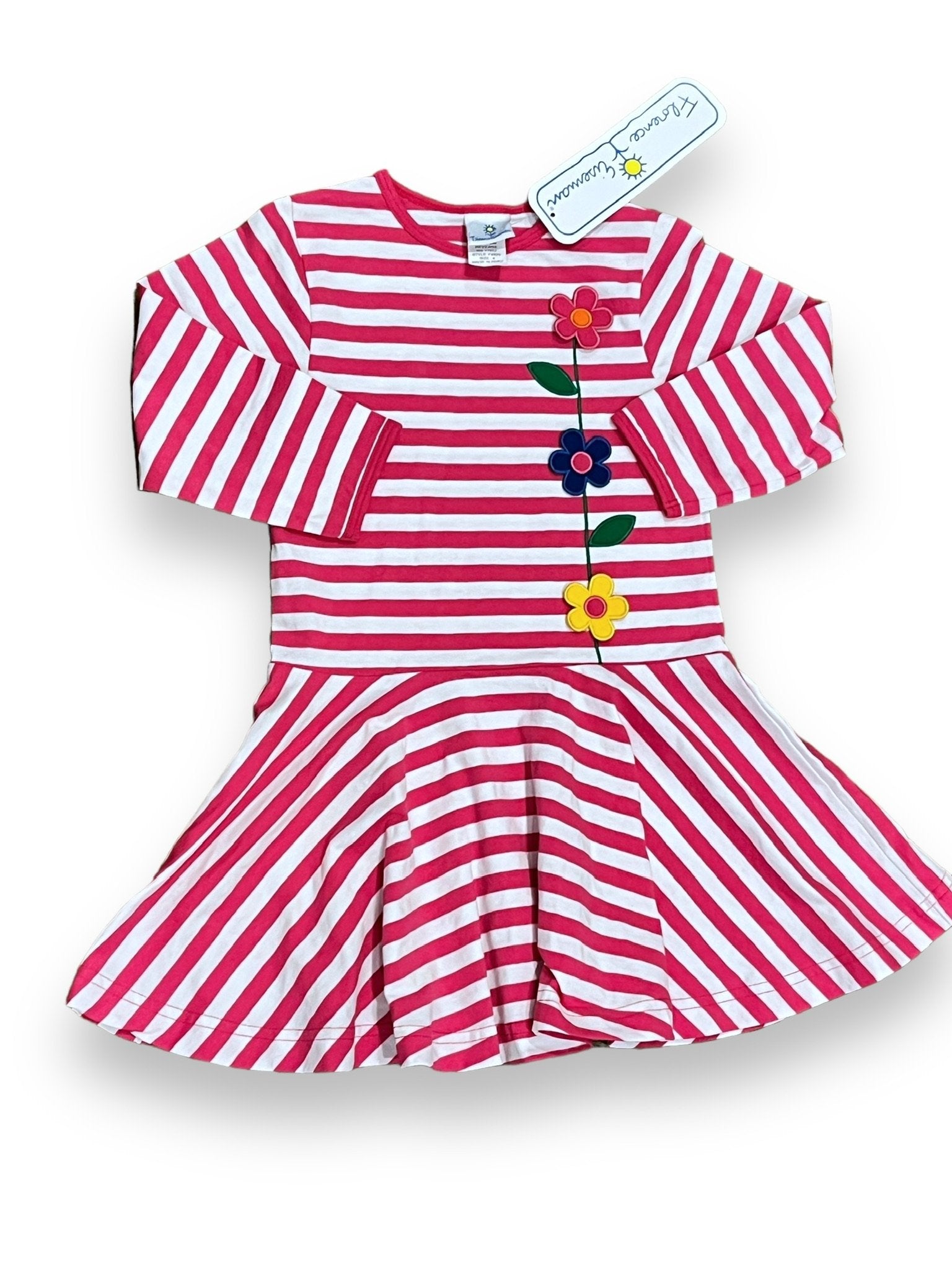 Size 4 Florence Eiseman hot pink/white long sleeve dress with flowers on side NWT Default Title / 4 / Girl
