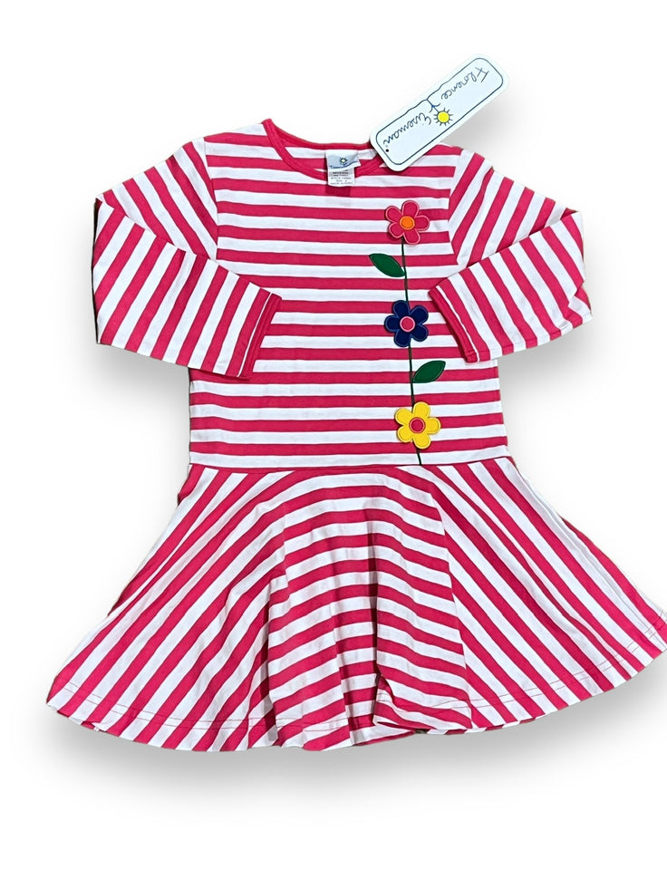 Size 4 Florence Eiseman hot pink/white long sleeve dress with flowers on side NWT Default Title / 4 / Girl