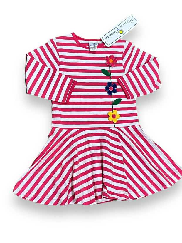 Size 4 Florence Eiseman hot pink/white long sleeve dress with flowers on side NWT Default Title / 4 / Girl