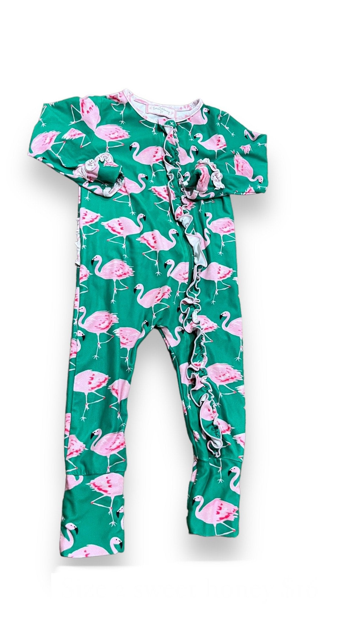 Size 2 Sweet Honey green flamingo ruffle pajamas Default Title / 2 / Girl