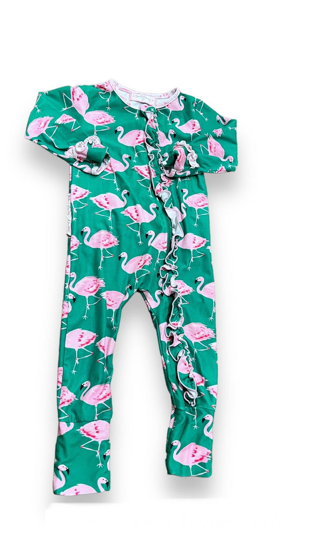 Size 2 Sweet Honey green flamingo ruffle pajamas Default Title / 2 / Girl