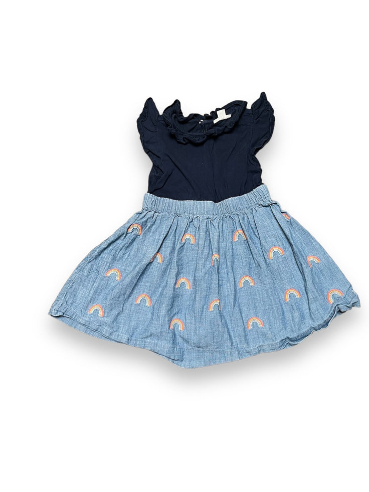 Size 2 Crewcuts navy dress with chambray bottom with neon rainbows Default Title / 2 / -