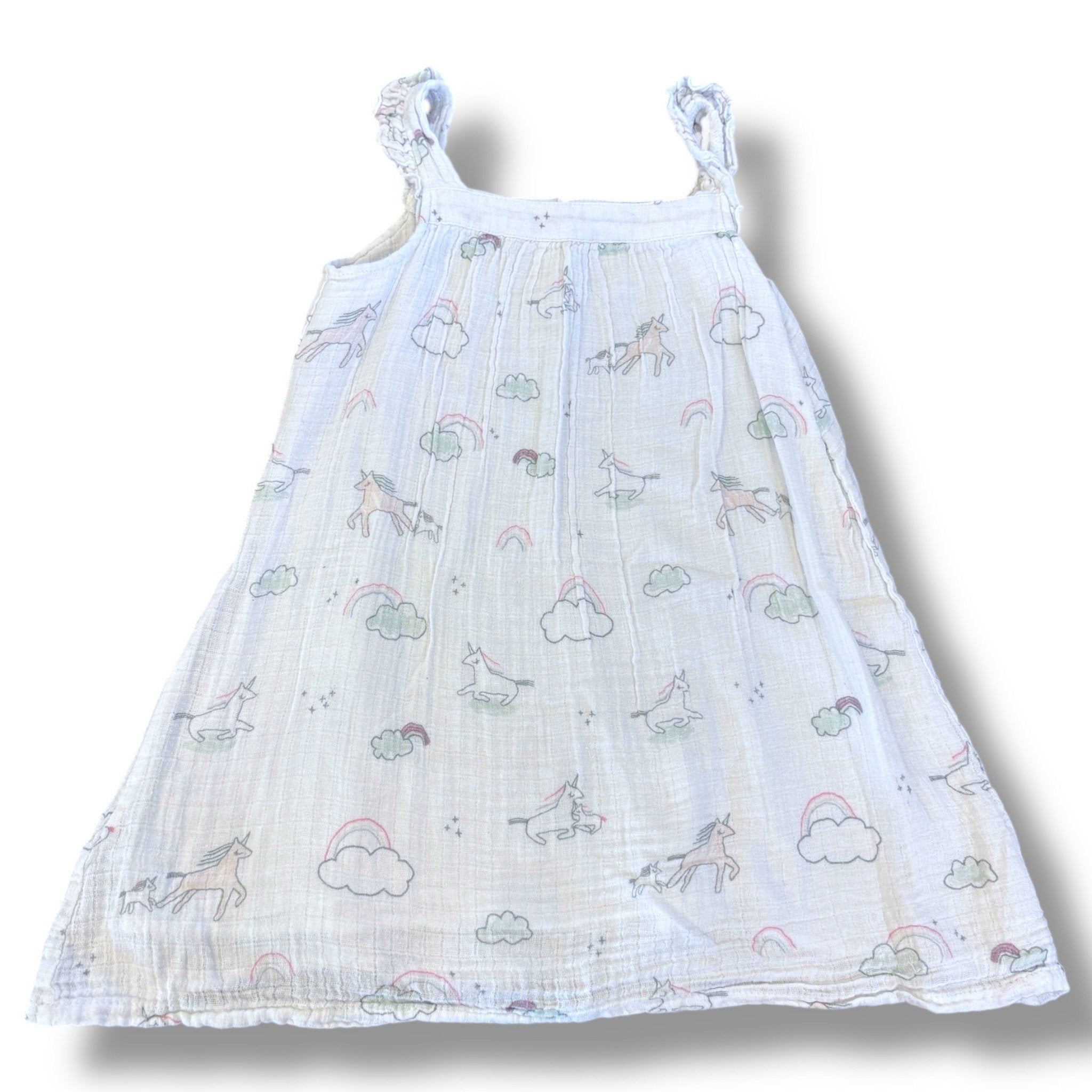 Size 4 Angel Dear white muslin tank dress with unicorns and rainbows Default Title / 4 / Girl