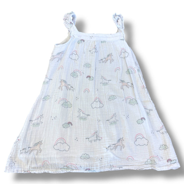 Size 4 Angel Dear white muslin tank dress with unicorns and rainbows Default Title / 4 / Girl