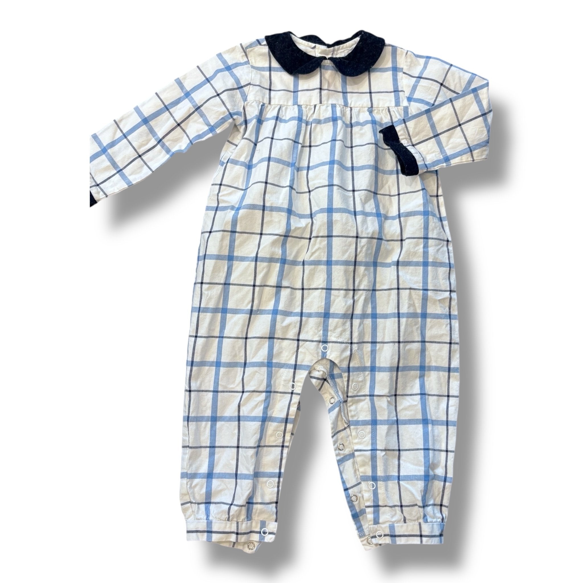 Size 2 Peggy green white/blue/navy plaid romper with navy collar Default Title / 2 / Boy