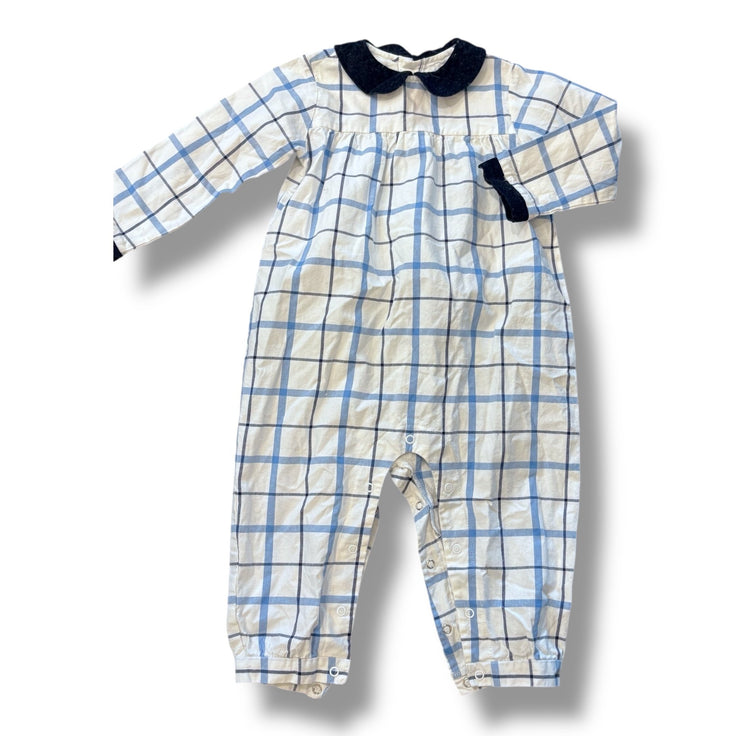 Size 2 Peggy green white/blue/navy plaid romper with navy collar Default Title / 2 / Boy