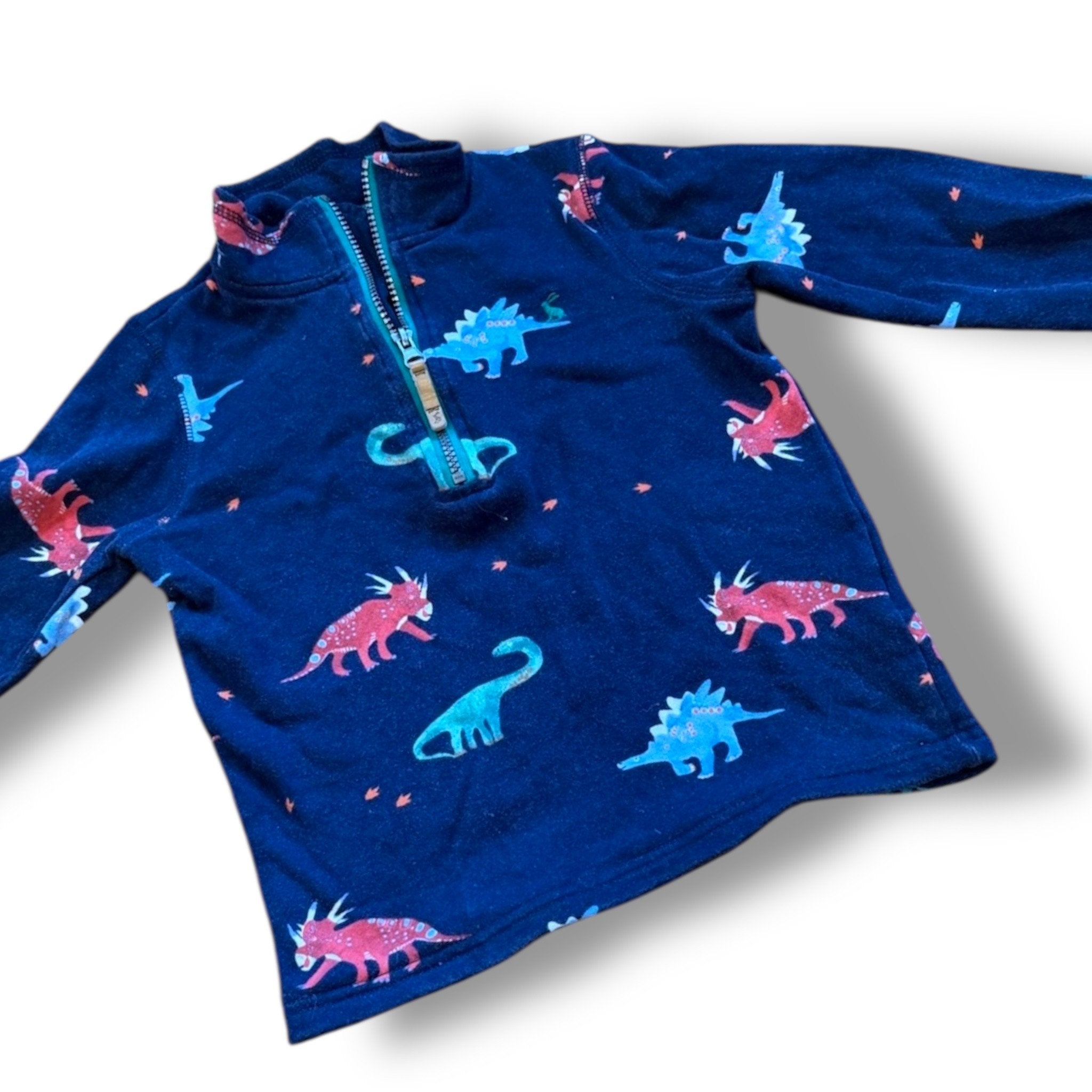 Size 5 Joules navy quarter zip pullover with red, blue, and green dinosaurs Default Title / 5 / Boy