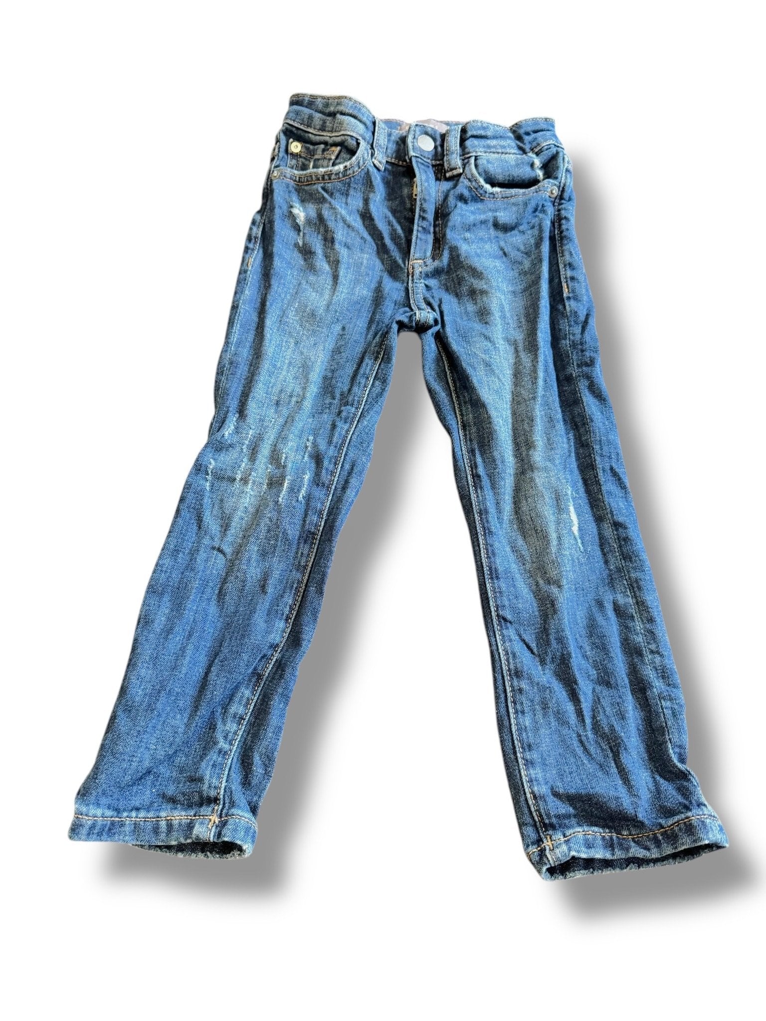 size 4 DL1961 dark straight jeans with some distressing on front and back pocket Default Title / 4 / Boy