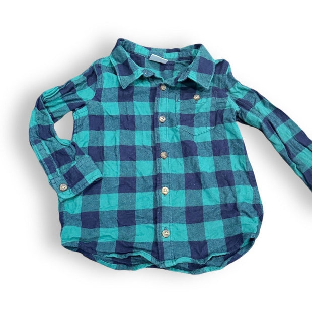 size 3 Hanna Andersson flannel button up with navy and green checkered Default Title / 3 / Boy