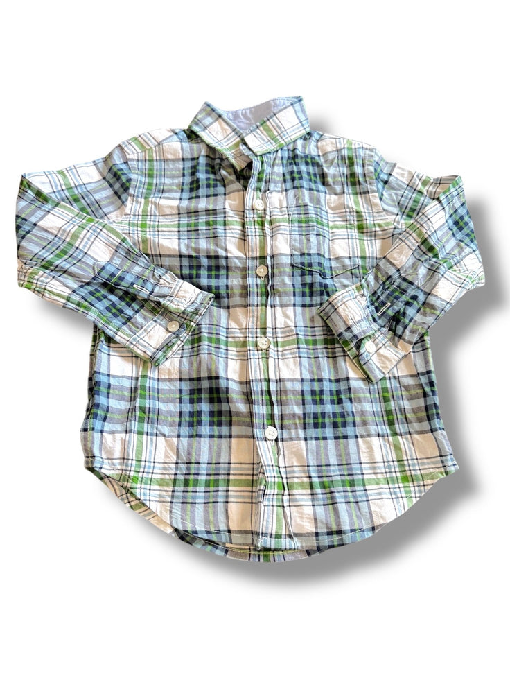 size 2T Janie and Jack long sleeve button down in blue, navy and green stripes Default Title / 2 / Boy