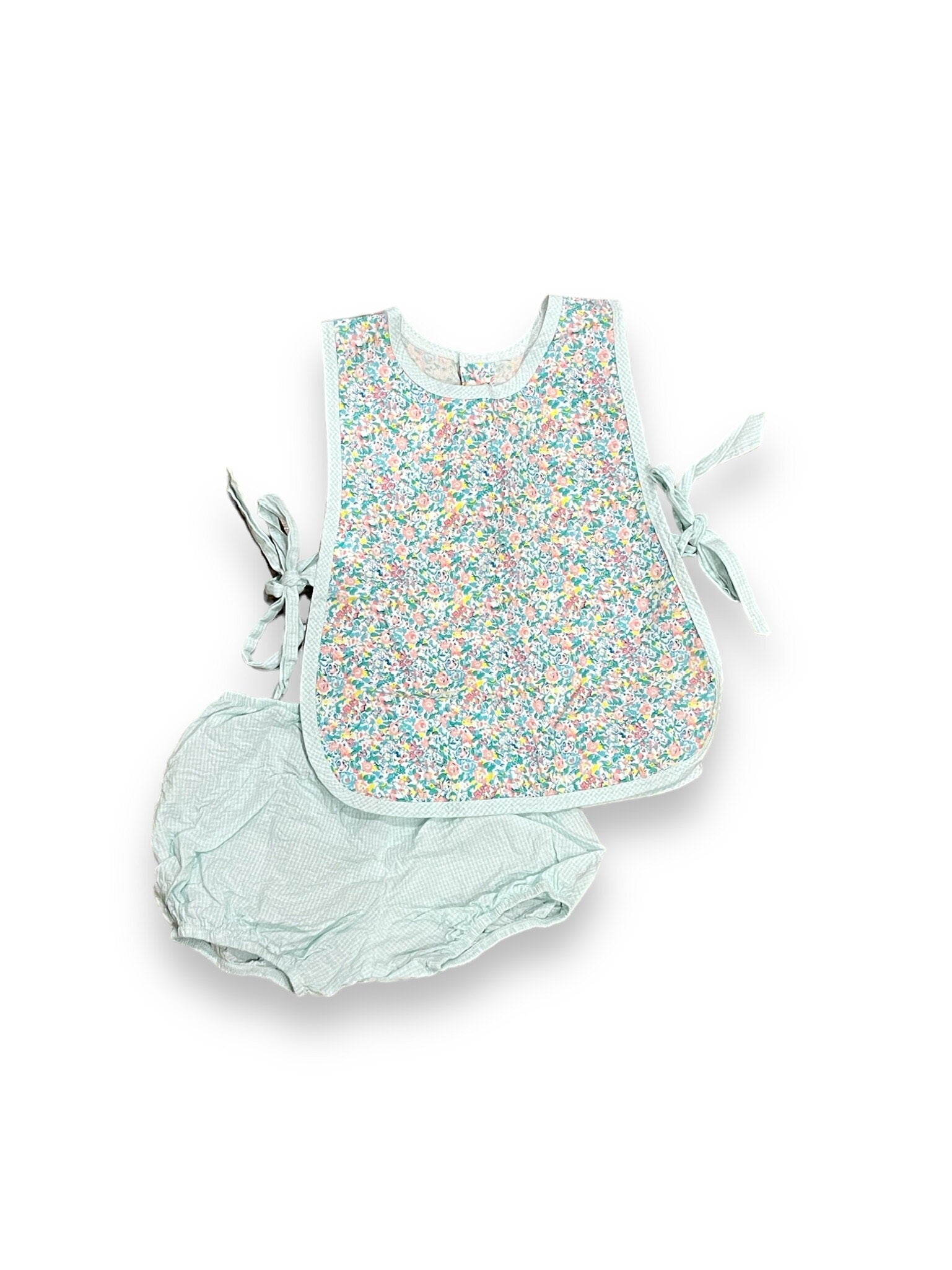 Size 3 Dondolo open floral top with ties and checked bloomers Default Title / 3 / Girl