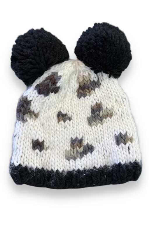 Size 2-10 Blueberry Hill white knit hat with two black pom poms Default Title / One Size / -