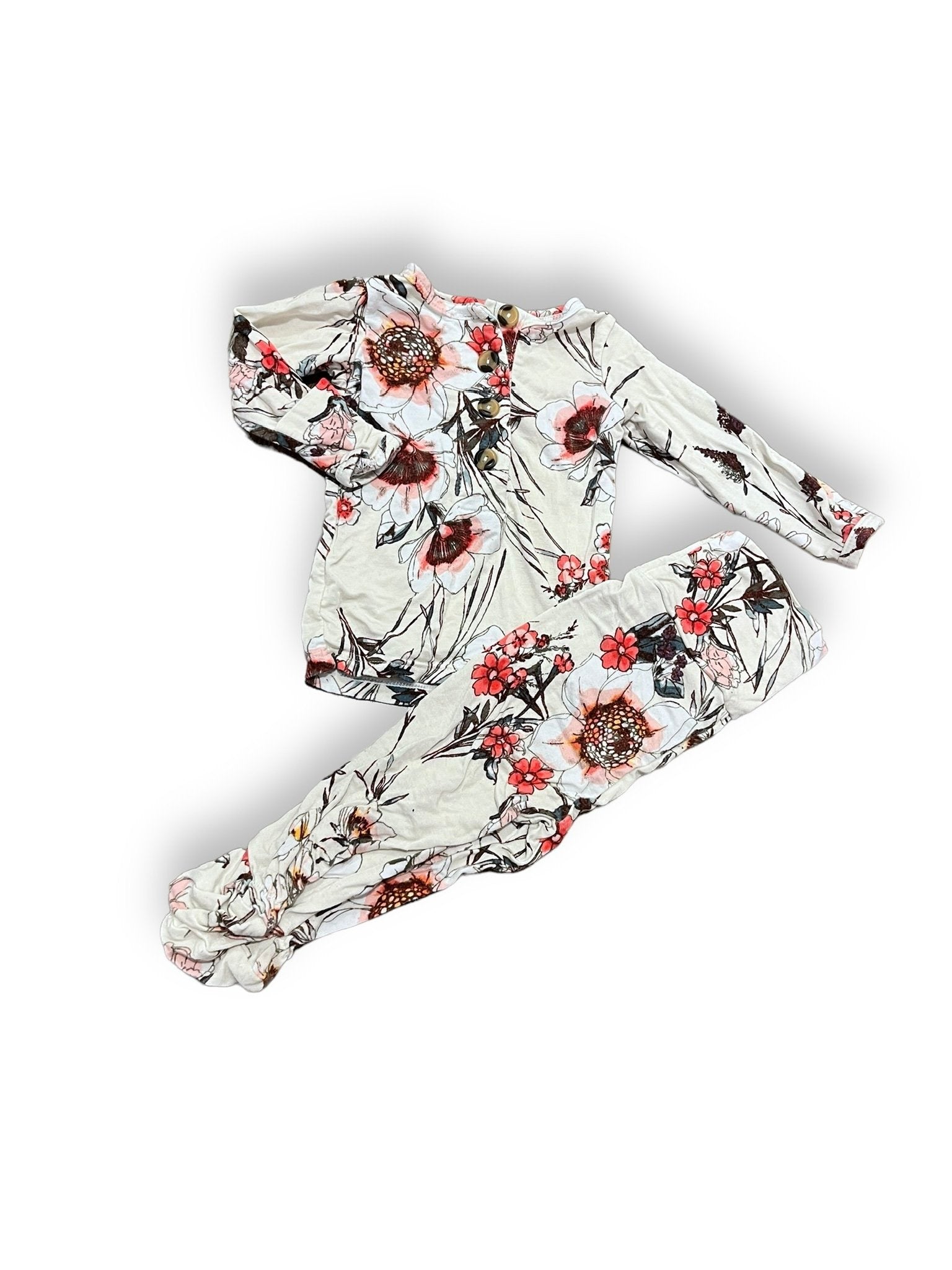 Size newborn Lou Lou white long sleeve set with pink flowers Default Title / Newborn / Girl