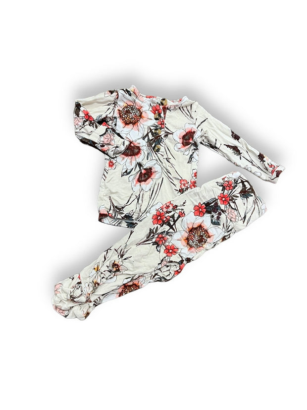 Size newborn Lou Lou white long sleeve set with pink flowers Default Title / Newborn / Girl