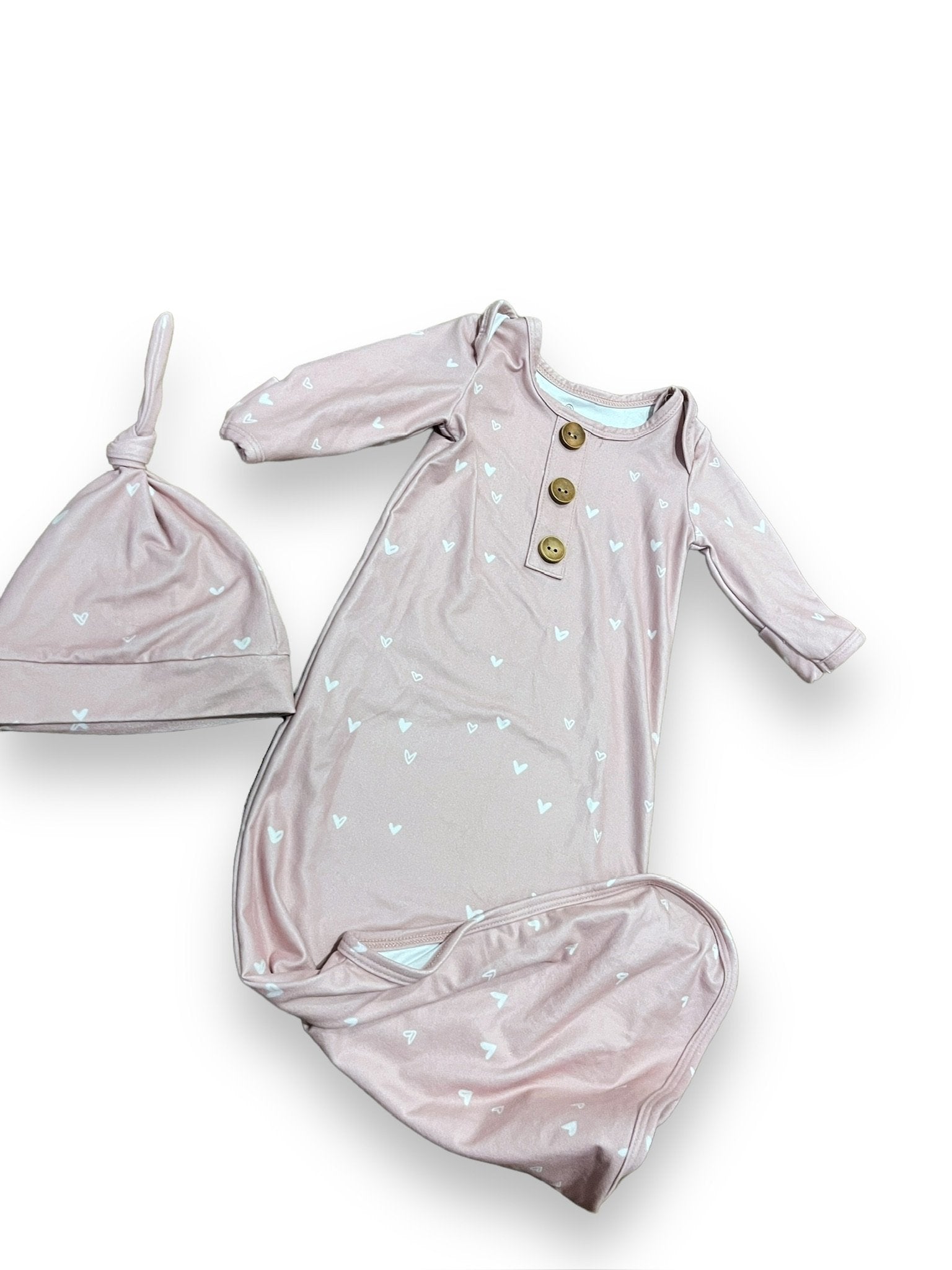 Size 0-3 month Caden Lane light pink knotted gown with white hearts and matching hat Default Title / 0-3 month / Girl