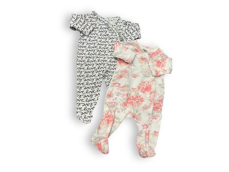 Size Newborn Nordstom set of onesies- white with pink floral and love black and white Default Title / Newborn / Girl