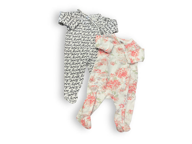 Size Newborn Nordstom set of onesies- white with pink floral and love black and white Default Title / Newborn / Girl