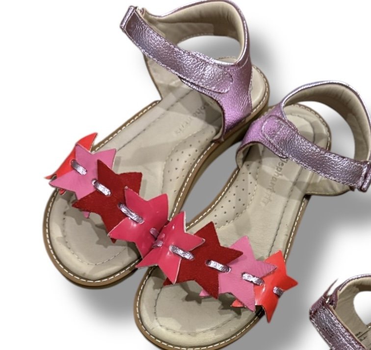Size 12 Elephantito sandals with pink and red stars and metallic velcro strap Default Title / 12 / -