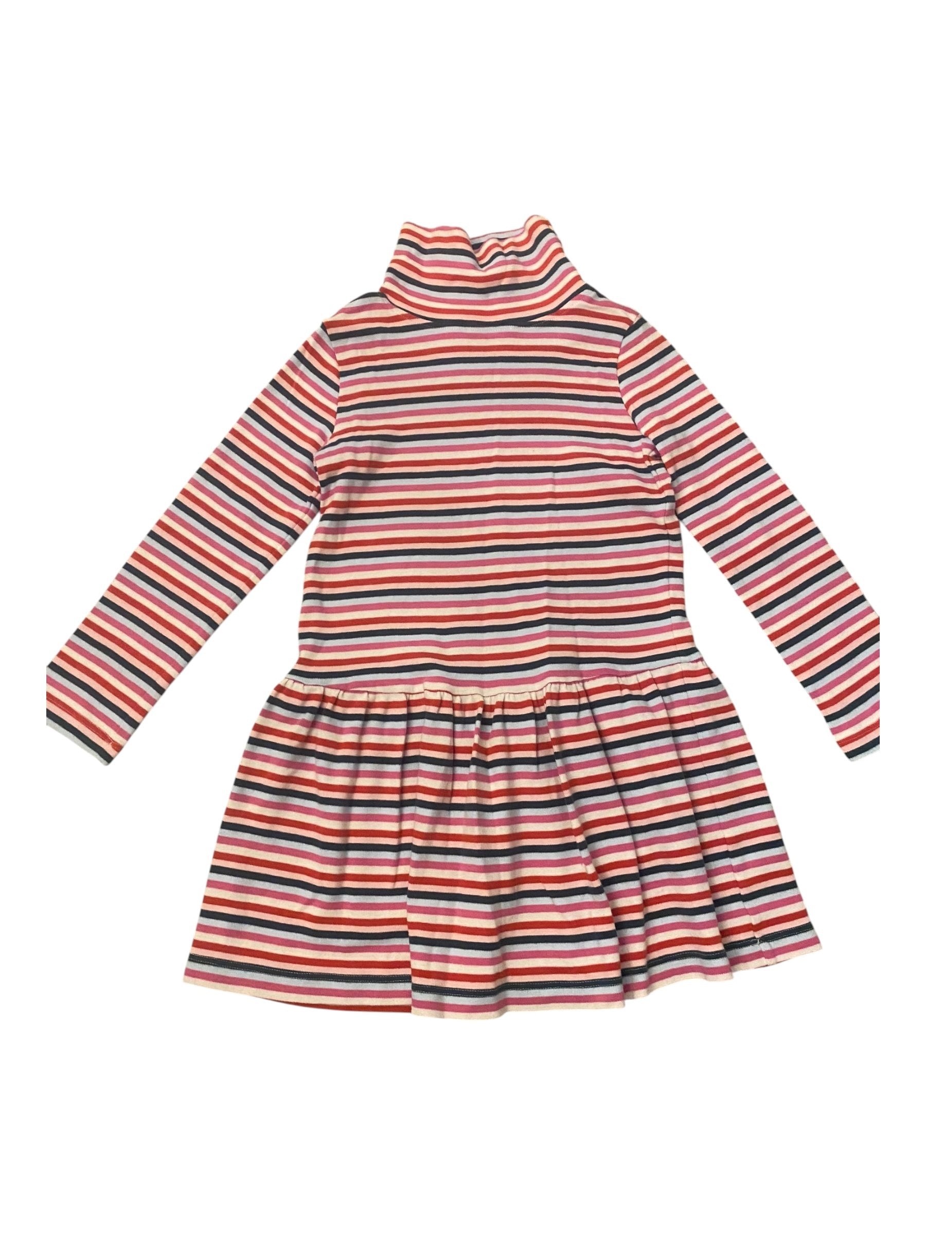 Size 6-7 Hanna Andersson striped long sleeve turtleneck dress with red/pink/green/light blue stripes Default Title / 7-Jun / -