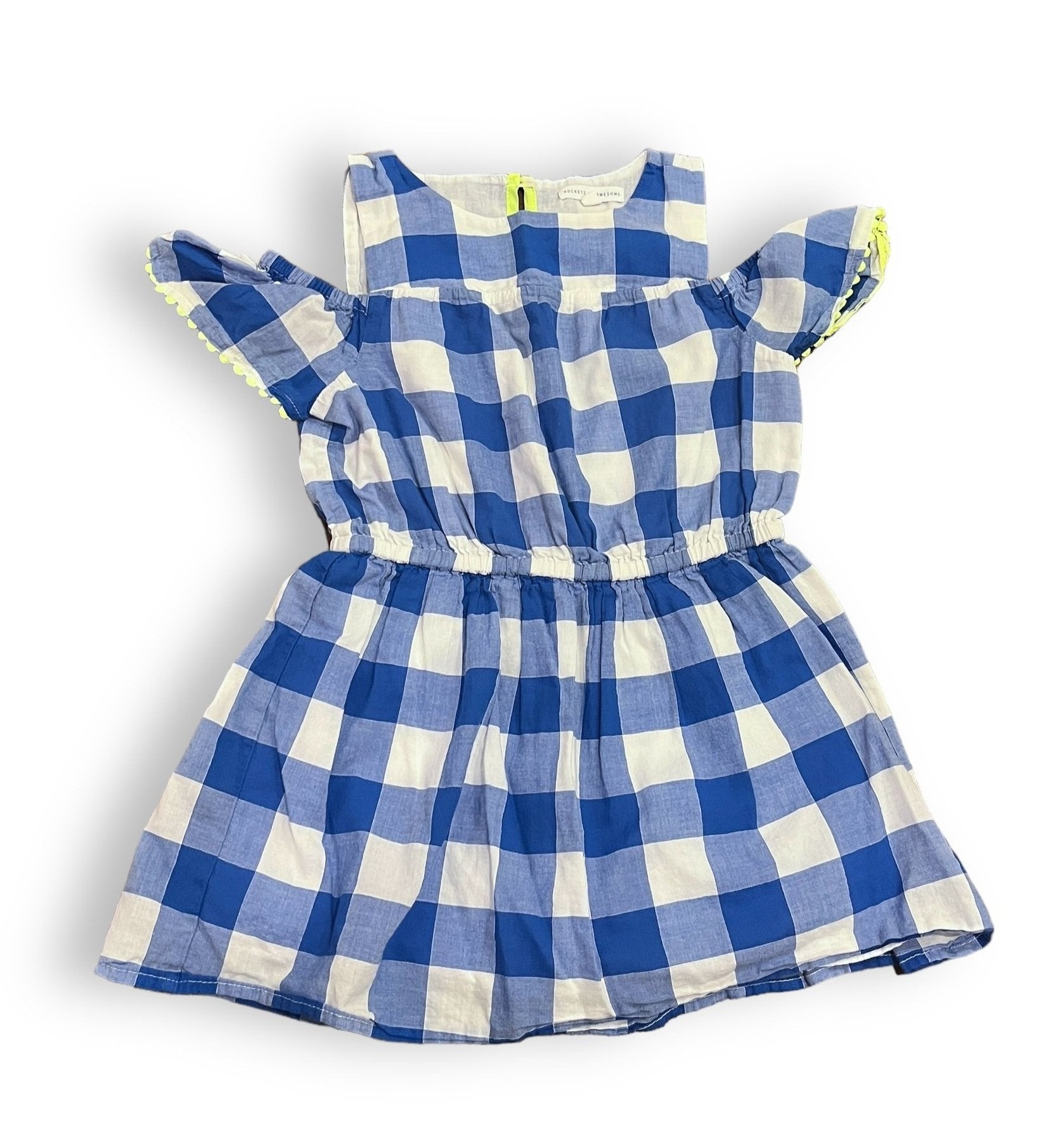 Size 5 Rockets of Awesome blue/white check cold shoulder dress Default Title / 5 / Girl