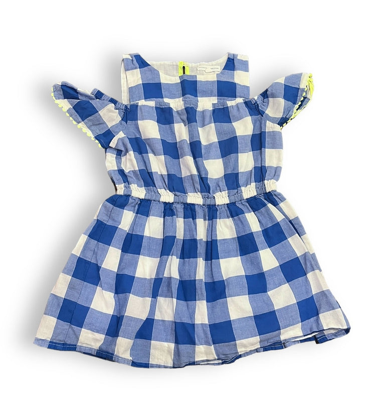 Size 5 Rockets of Awesome blue/white check cold shoulder dress Default Title / 5 / Girl