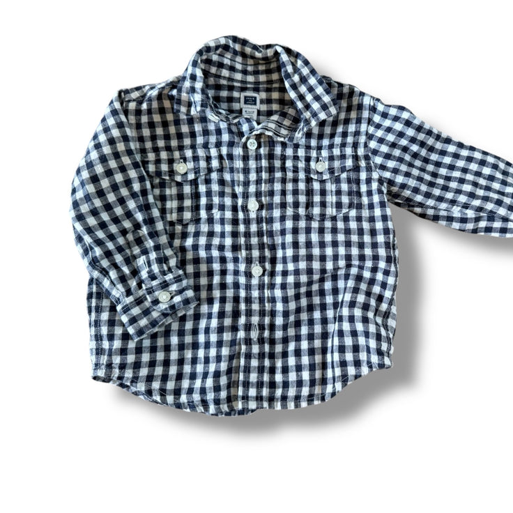 Size 6-12 month Janie and Jack davy and white gingham long sleeve Linen button up Default Title / 6-12 month / Boy