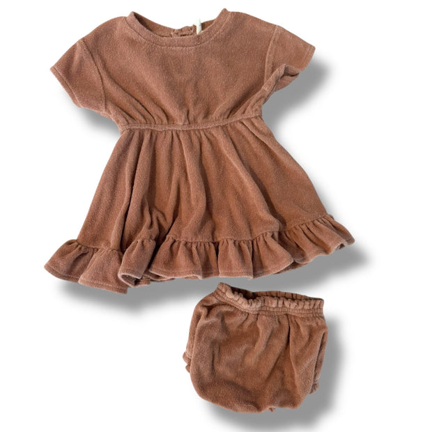 Size 6-12 month Quincy Mae brown dress with matching bloomers (toweling material) Default Title / 6-12 month / Girl
