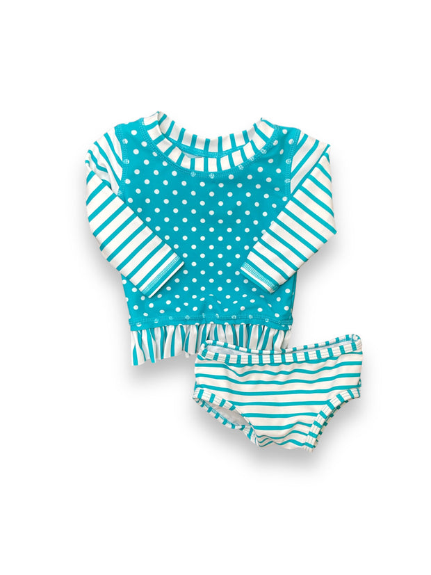 Size 3-6 month Ruffle Butts teal rash guard and bottoms Default Title / 3-6 month / Girl