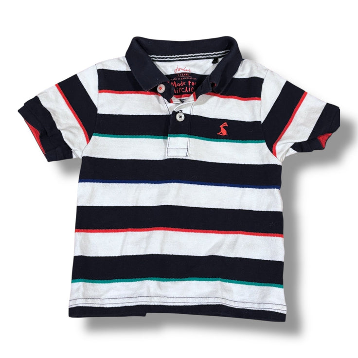 Size 3 Joules navy/white striped pique polo w/ red/green/royal blue stripes Default Title / 3 / Boy