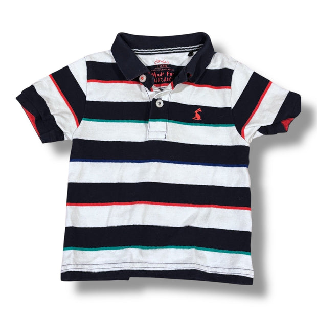 Size 3 Joules navy/white striped pique polo w/ red/green/royal blue stripes Default Title / 3 / Boy