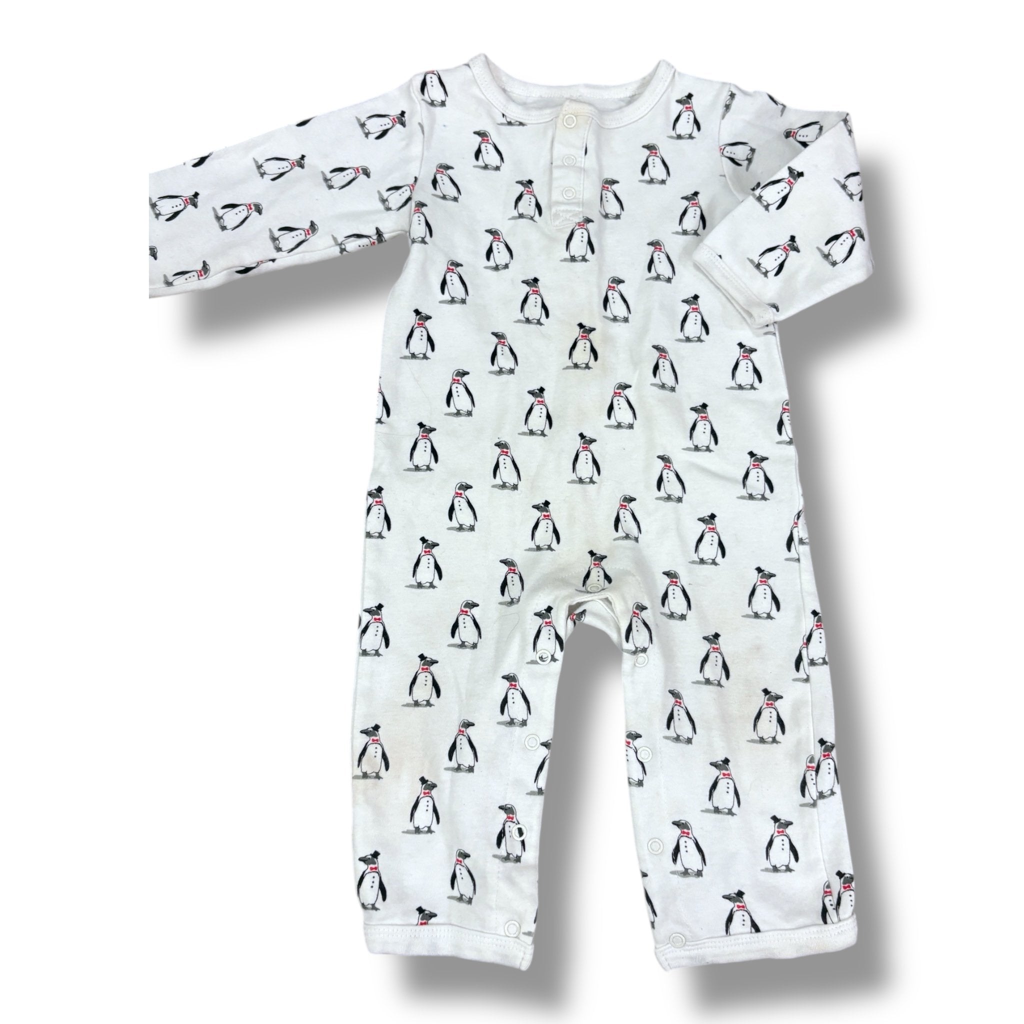 Size 24 month white snap up romper with penguins Default Title / 2 / Boy