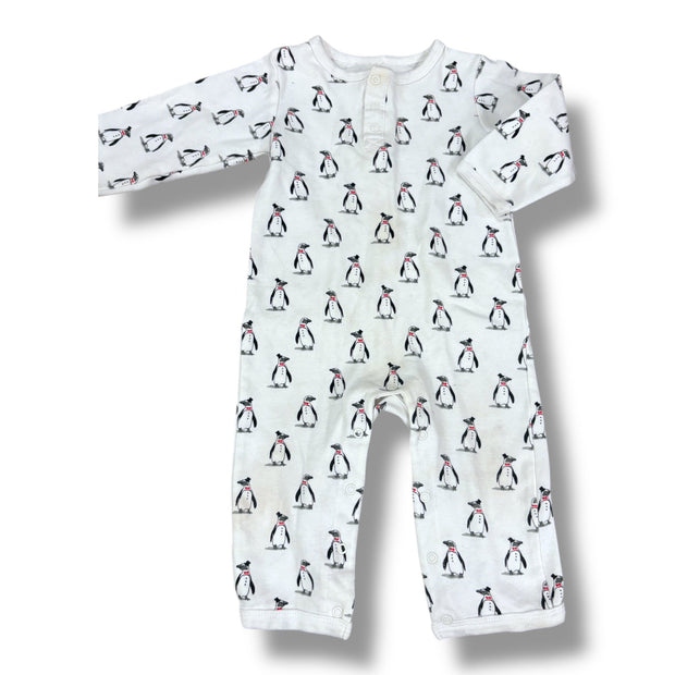 Size 24 month white snap up romper with penguins Default Title / 2 / Boy