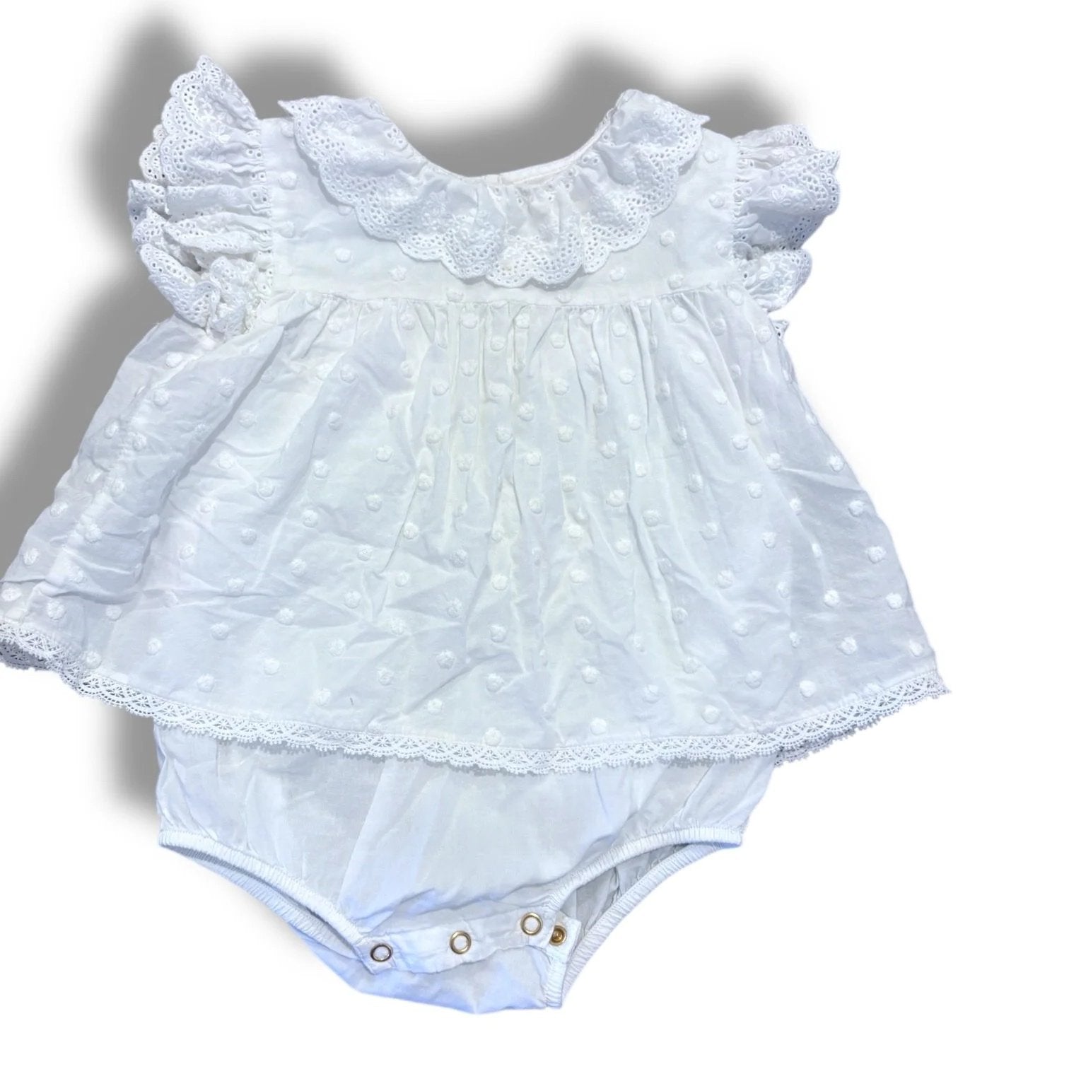 Size 24 month Louise Misha white swiss-dot dress w/ eyelet trim, onesie underneath Default Title / 2 / Girl