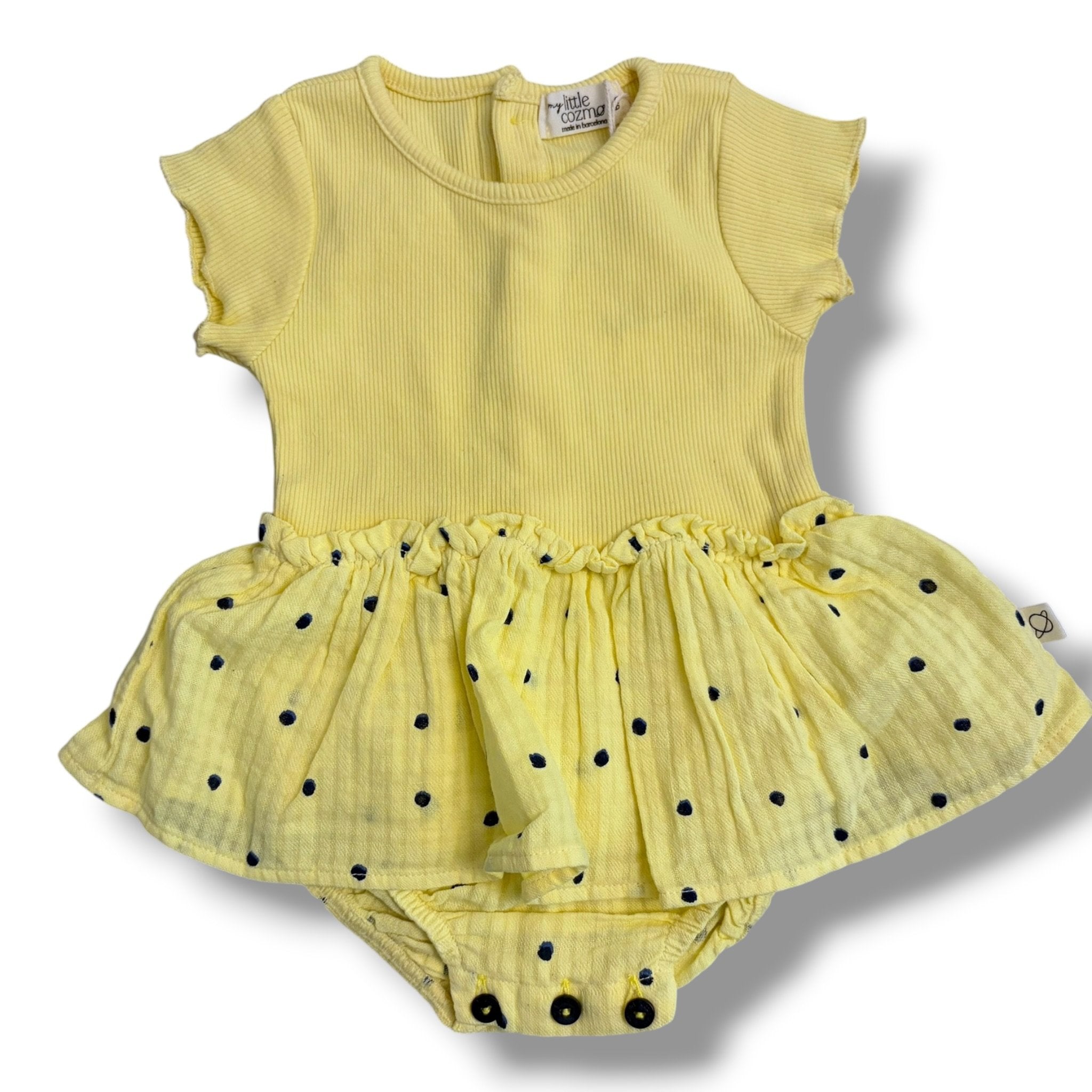 Size 6 month Cozmo yellow baby romper with polka dot skirt - NWT Default Title / 6 month / Girl